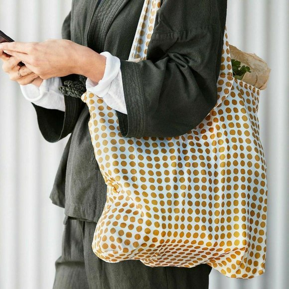 2 IKEA Skynke Reusable Shopping Bags Handles Pouch Plaid Polka Dot Sustainable - Picture 5 of 8